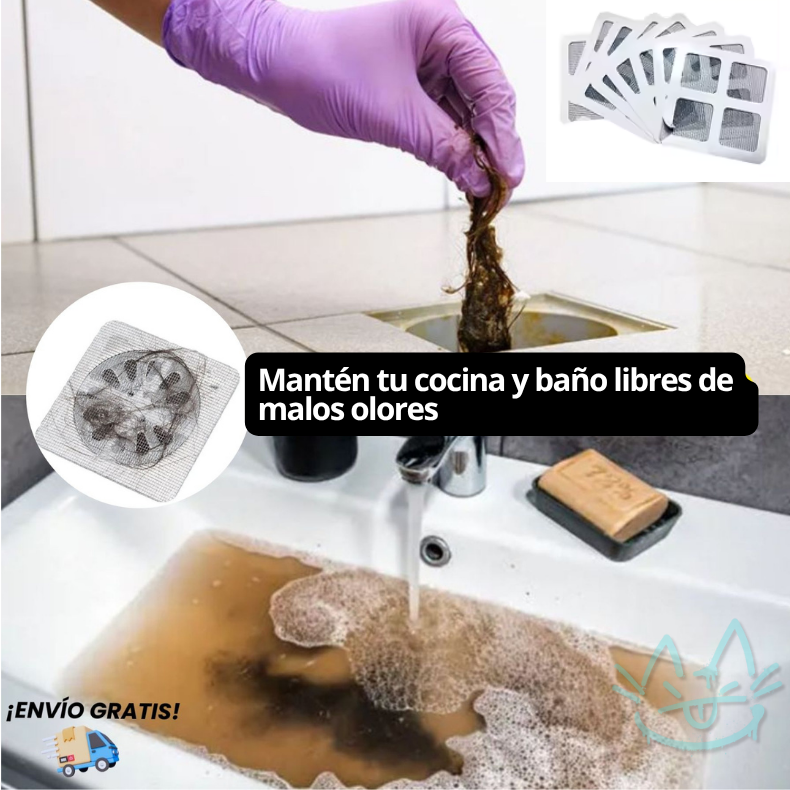 Filtro Adhesivo para Desagües – Atrapa Cabellos y Residuos – Evita atascos y ahorra sin llamar al plomero