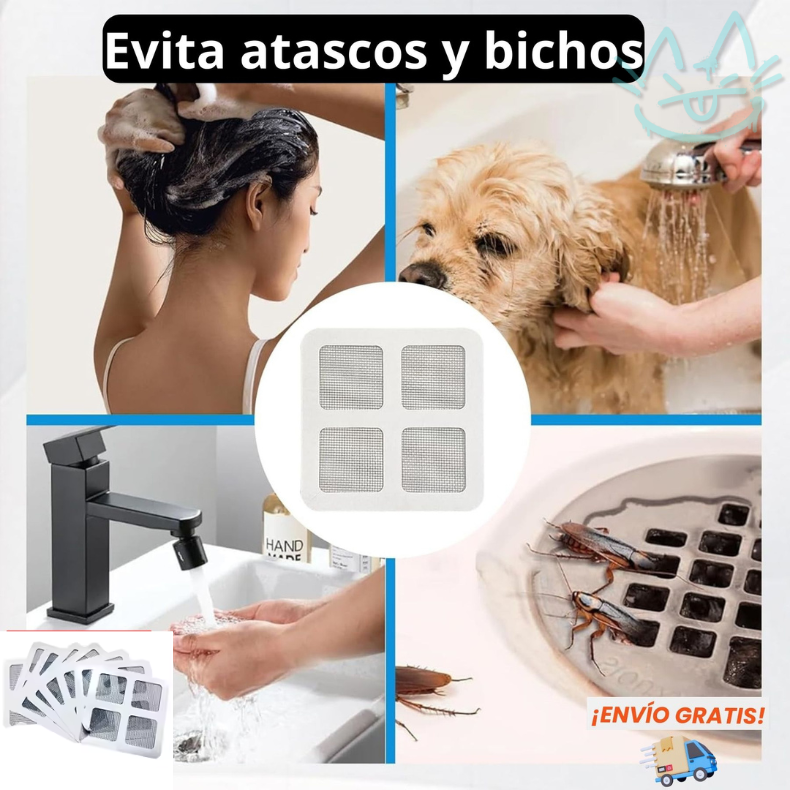 Filtro Adhesivo para Desagües – Atrapa Cabellos y Residuos – Evita atascos y ahorra sin llamar al plomero