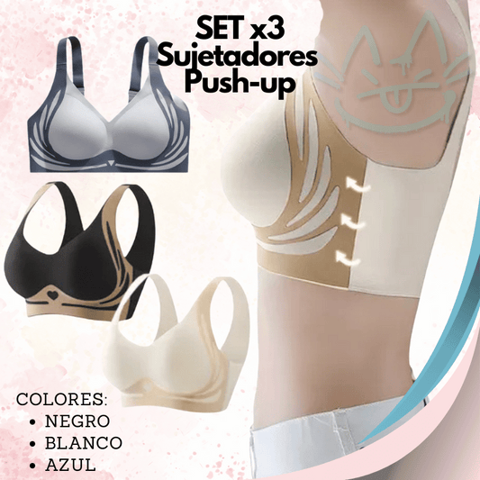 PACK 3 Sujetadores Push-up – Realza sin Aros – Recupera firmeza y forma natural en solo días