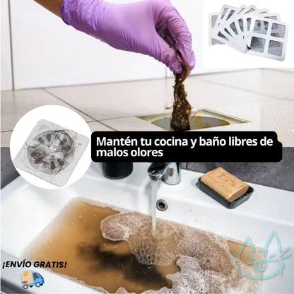 Filtro Adhesivo para Desagües – Atrapa Cabellos y Residuos – Evita atascos y ahorra sin llamar al plomero